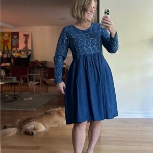 Vintage Double D Ranch Small Denim Long Sleeve Midi Dress Silver Embellishment